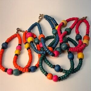 Beaded‎ Bracelet Set Multicolor Wood Boho Eclectic Summer Jewelry 4pc